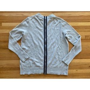 J. Crew CASHMERE Zip Back Crewneck Sweater Heathered Blue Navy Grey - M